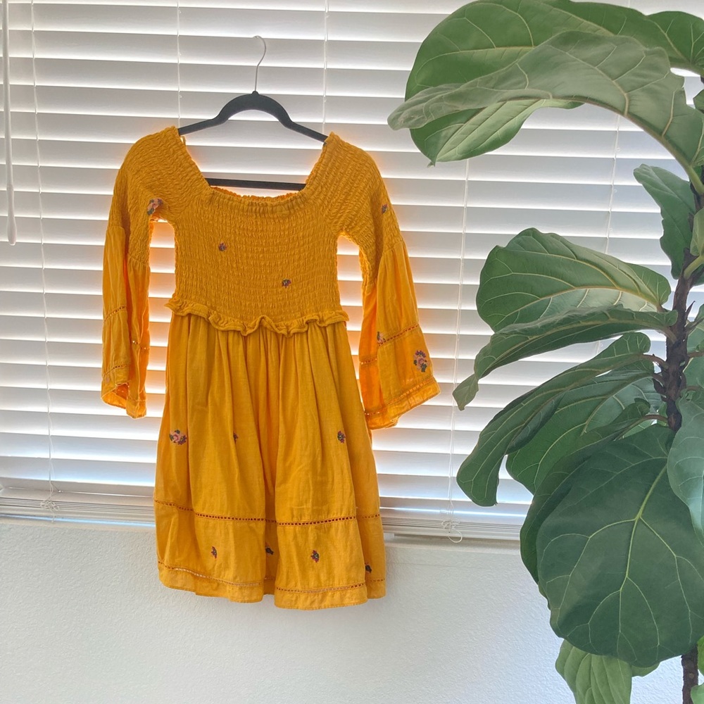 Yellow Off the Shoulder Dress | Bell Sleeve